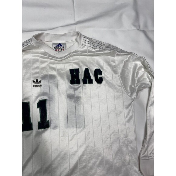 80s/90s Adidas Le Havre Athletic Club #11 White Pin Striped Jersey Sz L - Picture 6 of 10